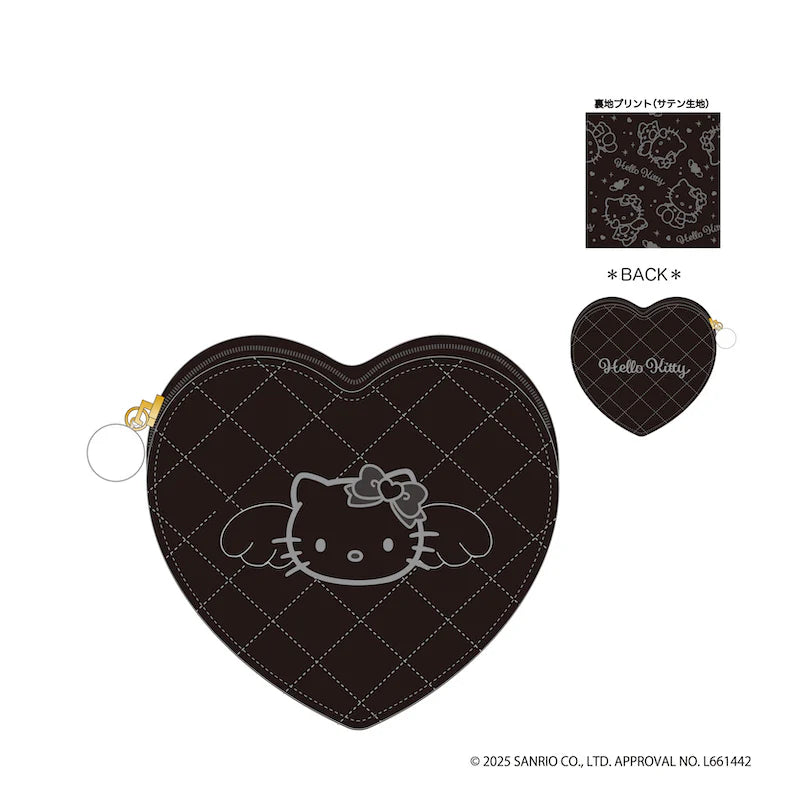 Hello Kitty Black Angel Quilted Heart Pouch