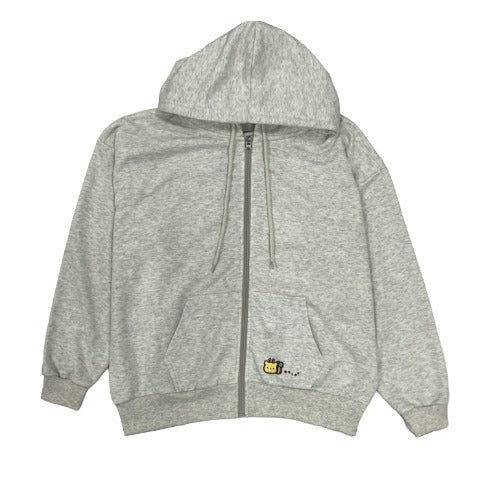Chairoikoguma Embroidery Zip Up Hoodie [Gray] L