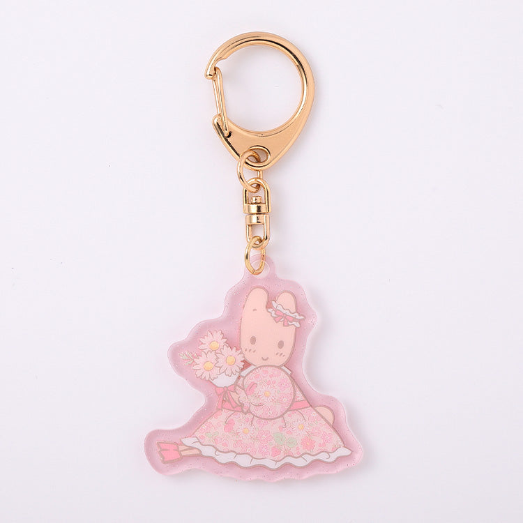 Marroncream Textile Flower Clear Acrylic Keychain
