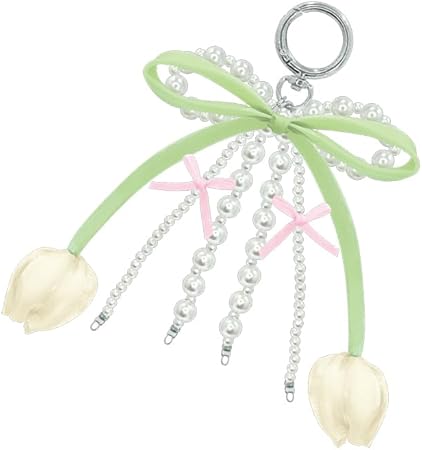 White Tulip Ribbon Keychain
