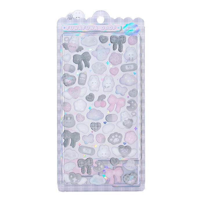 Bunny FuwaFuwa Drop Flocked 3D Sticker [Black Bows]