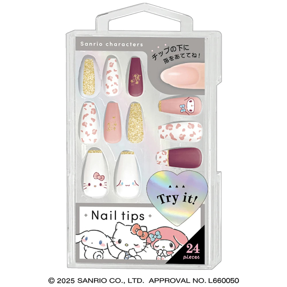 Sanrio Characters Nail Tips [Pink Leopard]