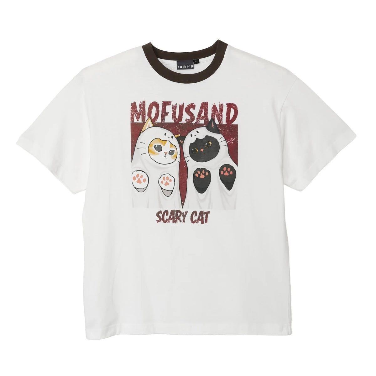 Mofusand "SCARY CAT" T-shirt [White]