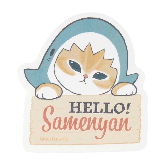 Mofusand "HELLO" Shark Cat Sticker - Hello Samenyan