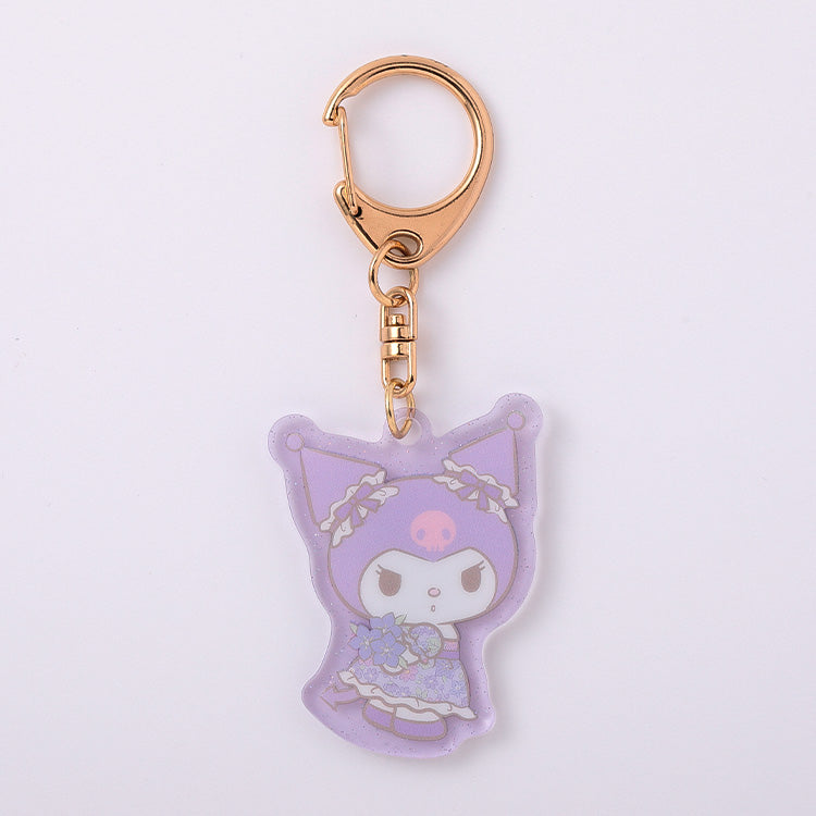 Kuromi Textile Flower Clear Acrylic Keychain