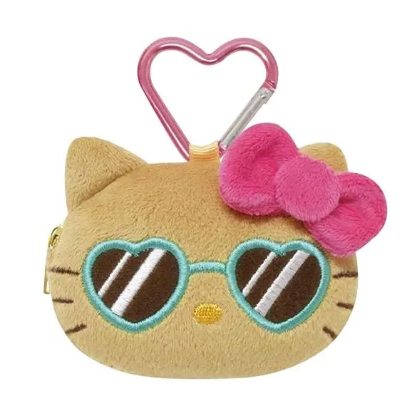 Tan Hello Kitty Sunglasses Face Pouch w/ Carabiner