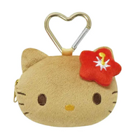 Tan Hello Kitty Hibiscus Face Pouch w/ Carabiner