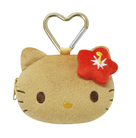 Tan Hello Kitty Hibiscus Face Pouch w/ Carabiner