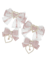 LIZ LISA Heart Buckle Lace Ribbon Clip Set