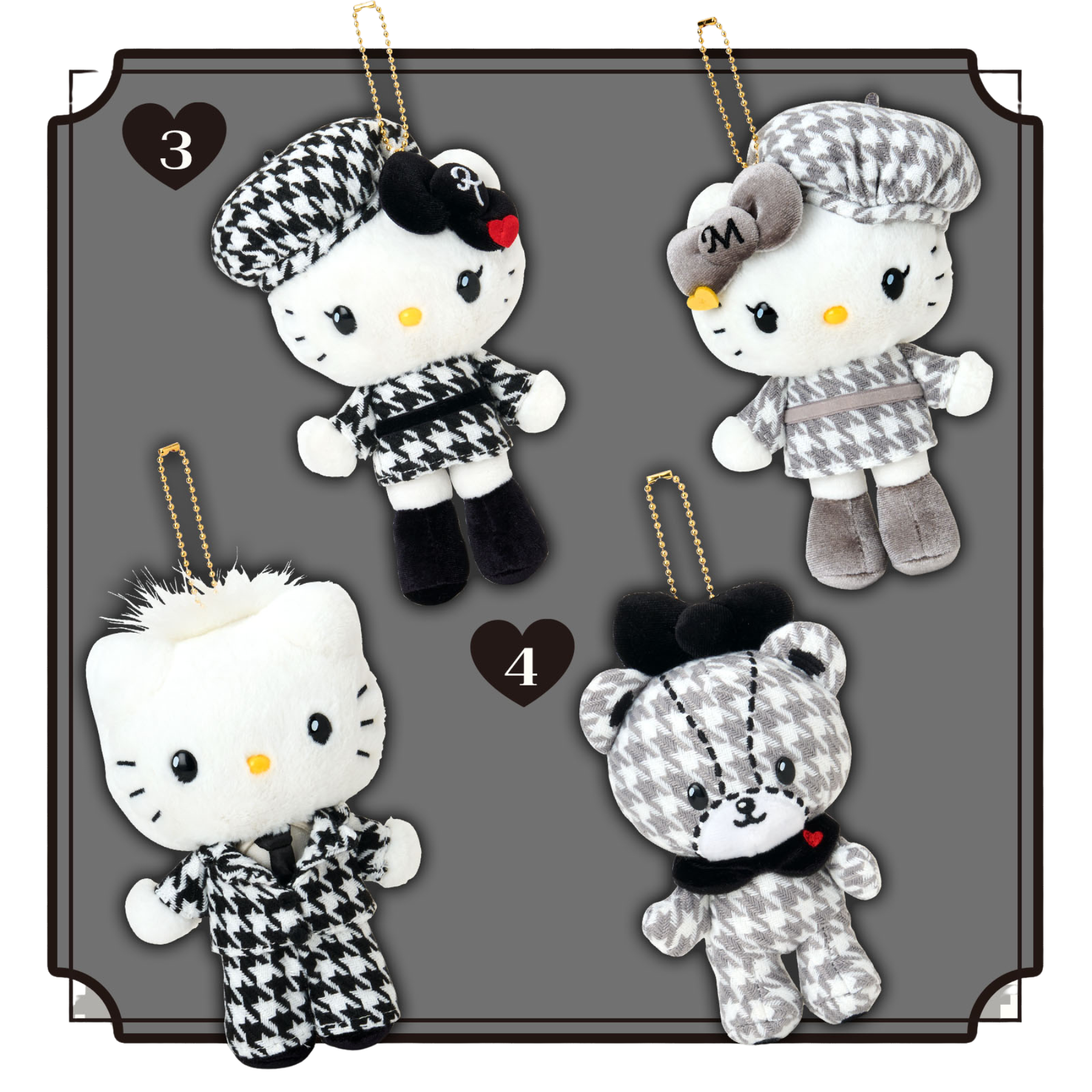 Hello Kitty "Monochrome Girly Twin" Plush Mascot