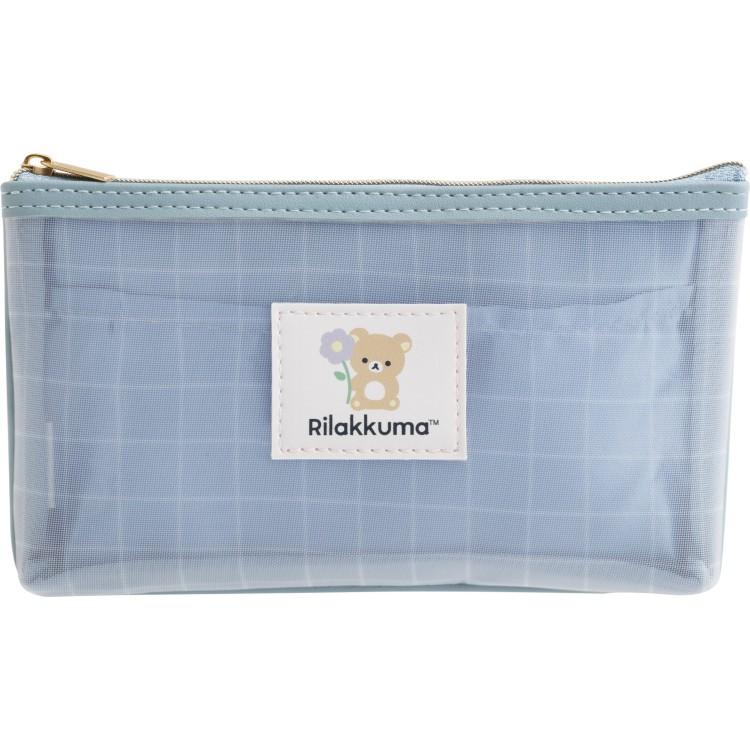 "Basic Rilakkuma Flower" Mesh Pen Pouch [Blue]