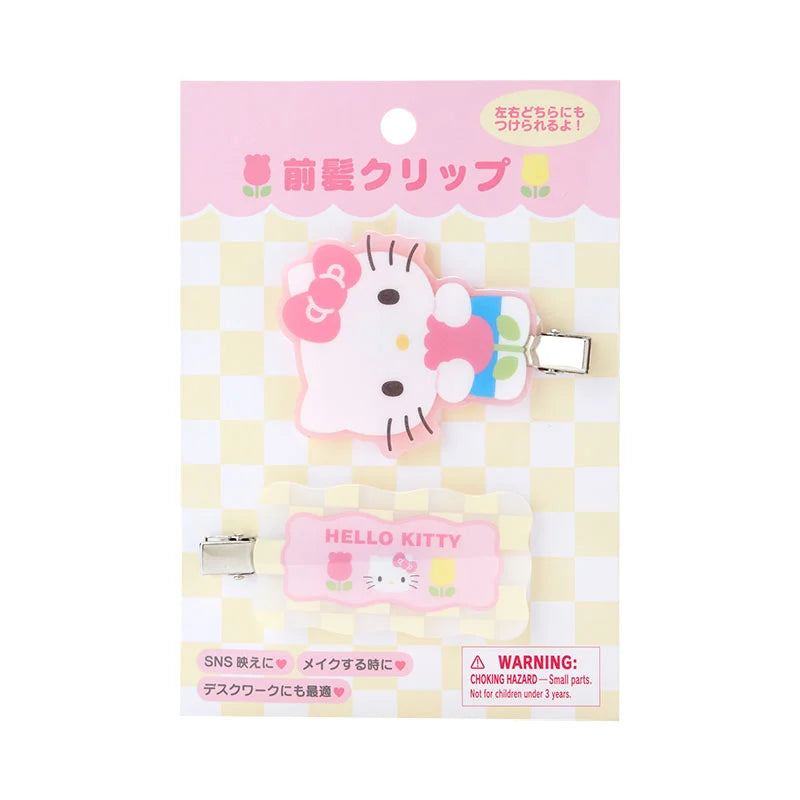 Hello Kitty Pastel Checker Flower Hair Clips